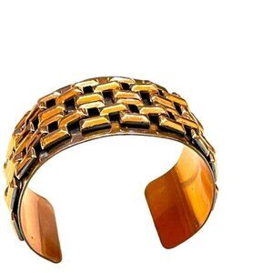 Boho cuff bracelet: Summery copper tone statement bracelet with 3D woven design